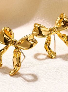 Gold Color Earrings For Women Bow Stud Nail EarringCute Jewe