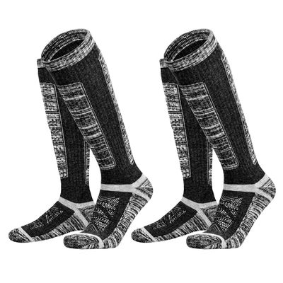 Merino Wool Ski Socks Knee High Black Thermal Warm Socks for