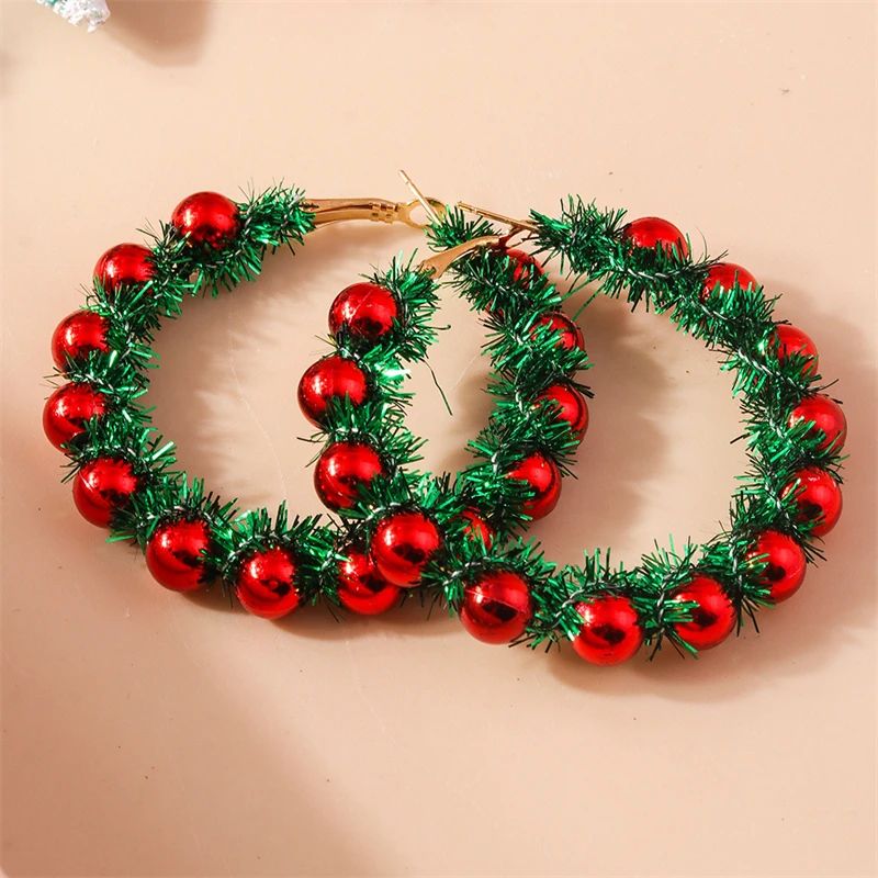 Merry Christmas Wreath Circle Hoop Earrings for Women Girls