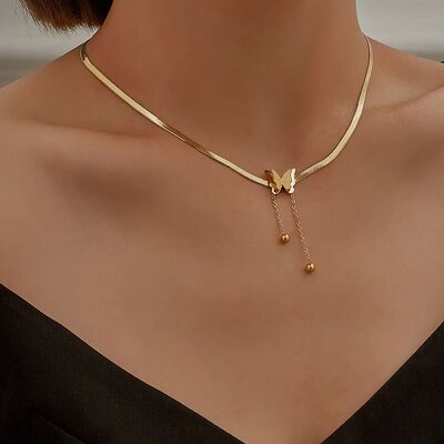 Vintage Butterfly Necklace Women Golden Stainless Steel Blad