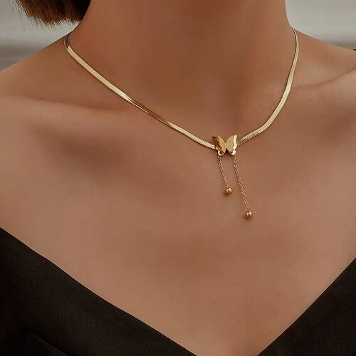 Vintage Butterfly Necklace Women Golden Stainless Steel Blad