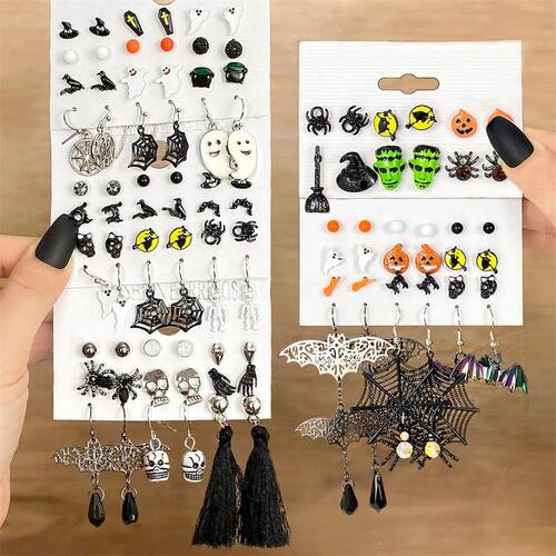 Christmas Halloween Earring Set Women Bat Pumpkin Lamp Spide