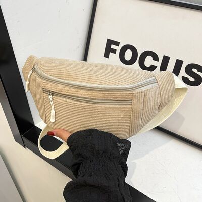 Women Waist Bag Corduroy Student Shoulder Handbag Crossbody