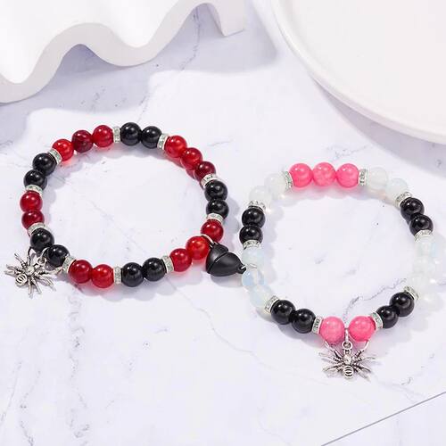 2 Pcs Halloween Spider Couple Bracelets For Women Men Heart