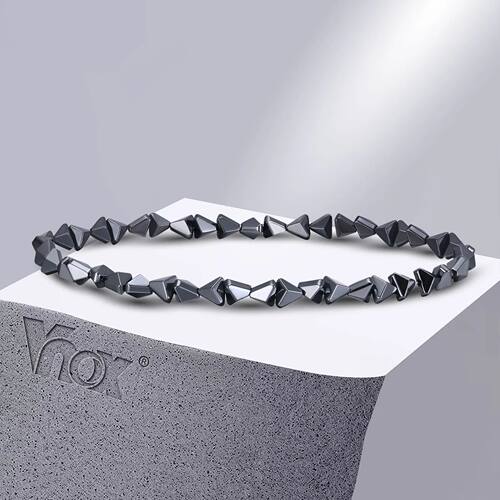 Vnox Stylish Black Triangle Beads Bracelets for Men Women, S