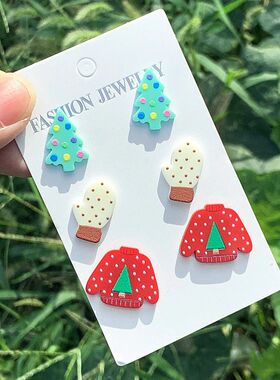 1 Set of 3 Pairs Women'sEarrings Gingerbread Man Christmas T