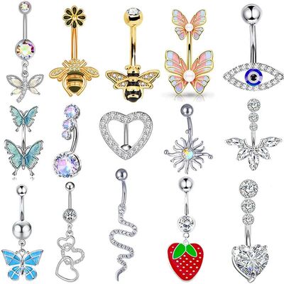 Daty Dangled Belly Button Rings Surgical Steel 14G Bar Navel