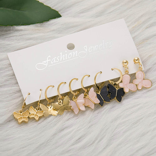 Pink Butterfly Pendant Earrings For Women Pearl Heart Long T