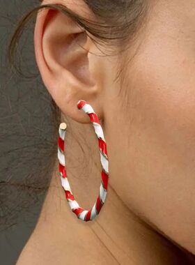 Big Candy Hoop Dangle Earrings,Red White Twist Christmas Ear