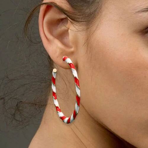 Big Candy Hoop Dangle Earrings,Red White Twist Christmas Ear