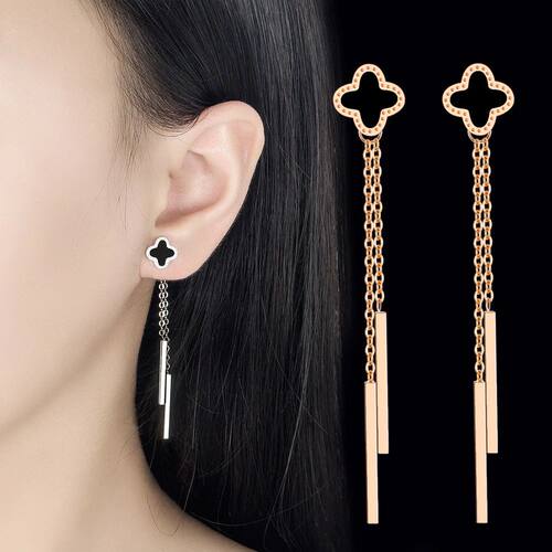 Oil Dripping Four-leaf Clover Earrings A Two Wearing Leaf Tr