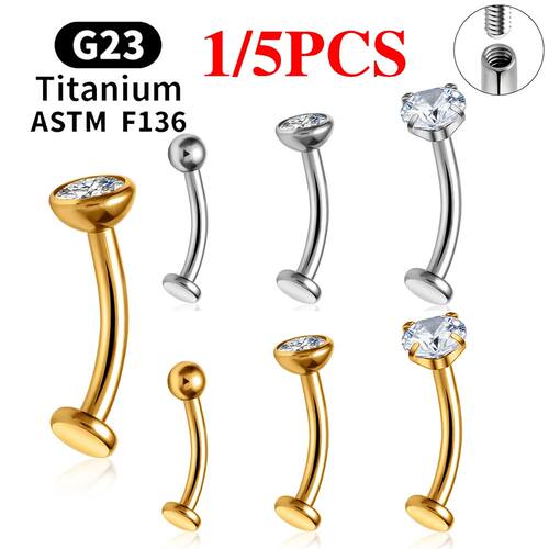ASTM F136 Titanium Curved Belly Button Ring 14G CZ Thread Fl