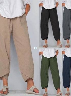 Vintage Cotton Linen Pants Women's Summer Trousers Casual