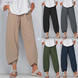 Vintage Cotton Linen Pants Women's Summer Trousers Casual