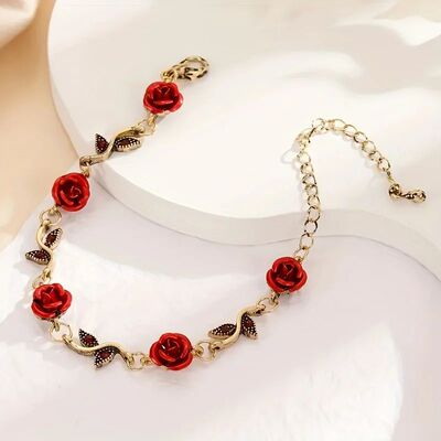 1pc Red Rose Flower Decor Chain Bracelet, Elegant Halloween