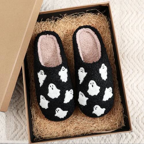 Halloween Ghost Pattern Black Cotton Slippers Non-slip Thick