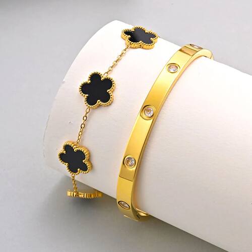 Vnox Exquisite 13mm Clover Bracelet Set for Women, Love Gift