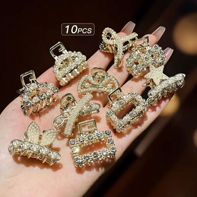 10 alloy rhinestone hair clips, fashionable small grab hair