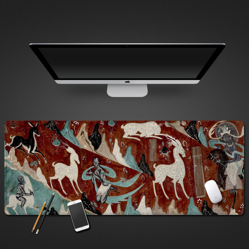 中国风敦煌九色鹿鼠标垫加厚个性游戏耐脏超大号桌垫键盘垫可水洗