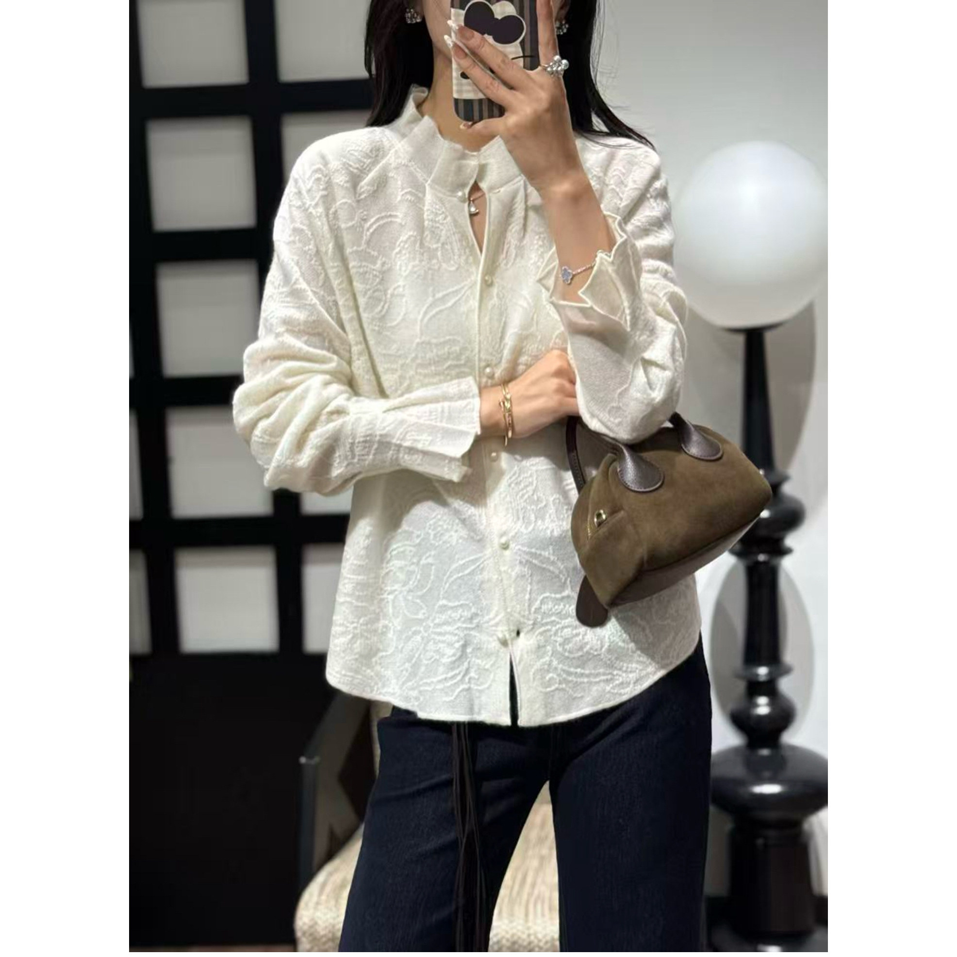 100%山羊绒毛衣2025冬装新款时尚全身提花木耳边立领针织开衫女潮,女装/女士精品,羊绒衫,淘宝优惠券,粉丝福利购,淘宝优惠卷