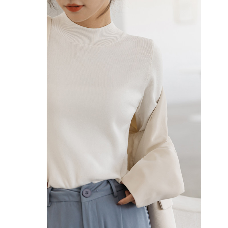半高领打底针织衫女2021秋冬内搭上衣修身百搭套头黑白色长袖毛衣