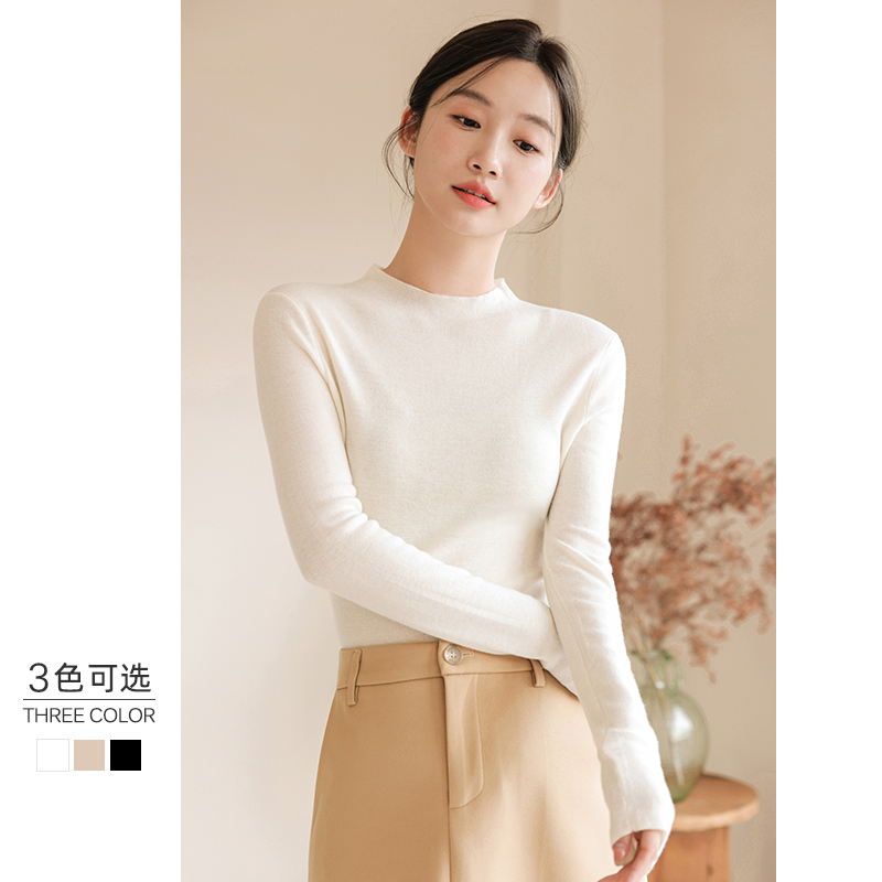 羊毛半高领针织衫修身毛衣