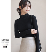 上衣 套头打底衫 半高领针织衫 女2025秋冬紧身内搭加厚黑色毛衣长袖