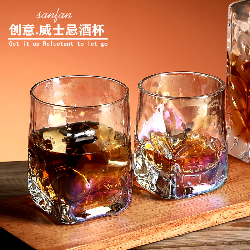 日本进口玻璃杯 玻璃威士忌杯子烈酒杯洋酒特饮杯岩石四方创意