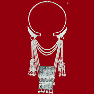 民族风饰品 瑶族项圈锌合金镀银 三牌长命富贵项链节日服装