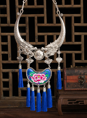 民族风刺绣流苏collier毛衣链