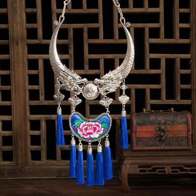 民族风刺绣流苏collier毛衣链