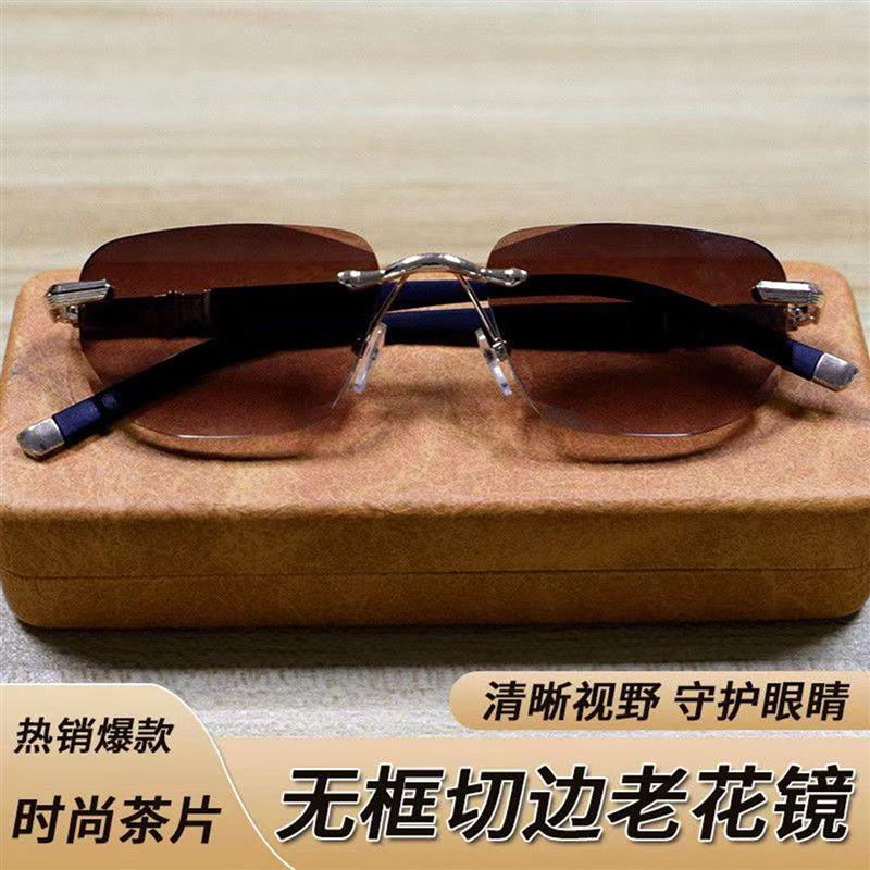 恒清厂家墨镜男士偏光太阳镜茶片开车夜视镜钻石切边无框老花眼镜