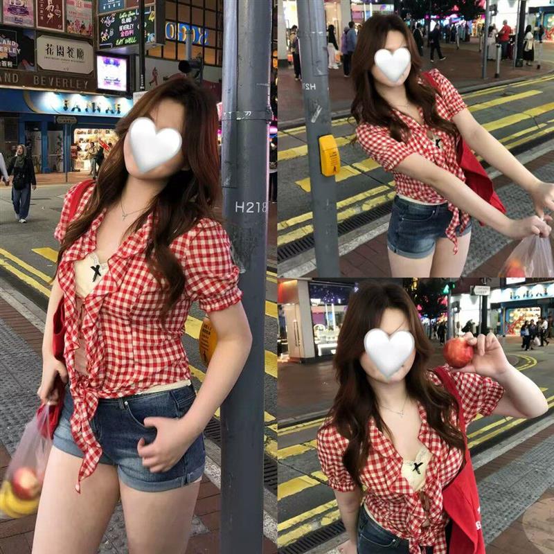 桃禧微胖女装定制上衣吊带套装大码胖mm风格纹衬衫夏季显瘦格子