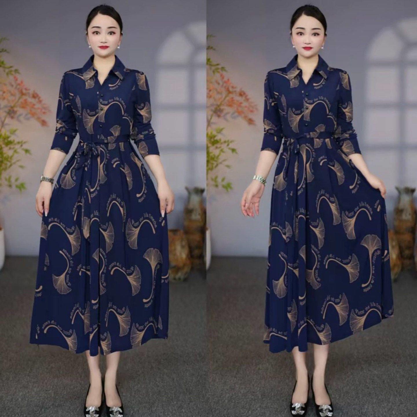 恒清女装2026新款韩系时尚连衣裙女高腰显瘦A字裙减龄气质妈妈装