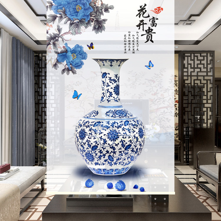 现代中式青花瓷3D个性卷帘包邮定制隔断屏风客厅卧室书房拉窗帘