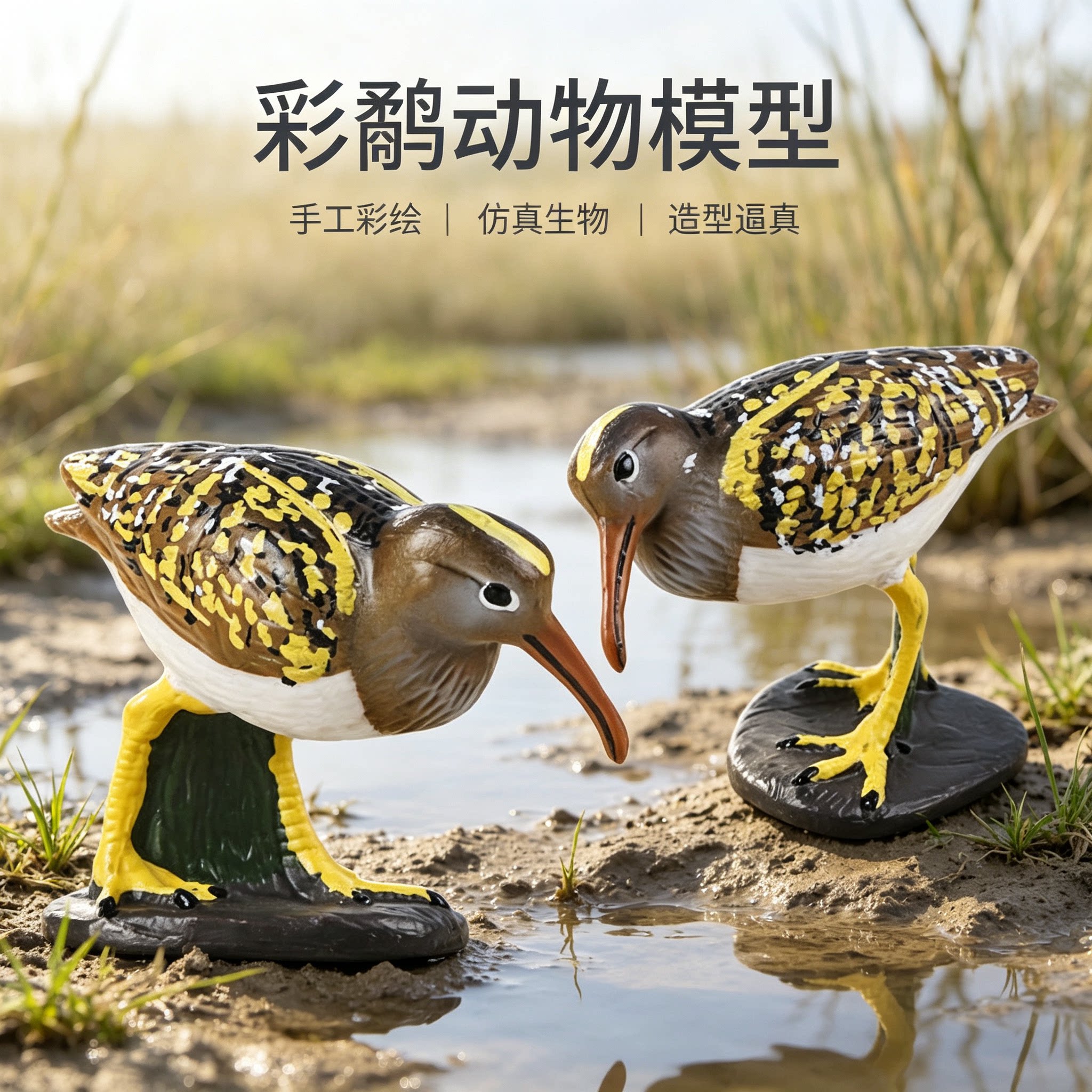 儿童仿真动物模型鹬科模型湿地鸟类展览馆道具海鸥彩鹬鸽子玩具