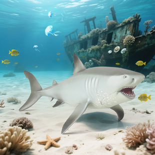 儿童仿真海洋生物动物大白鲨食人鲨鲨鱼巨齿鲨虎鲨锤头鲨模型玩具