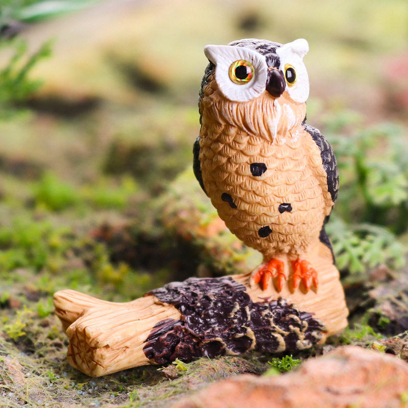 仿真实心站木猫头鹰鸟类动物模型蛋糕家居摆件仓鸮圣诞节玩具男孩
