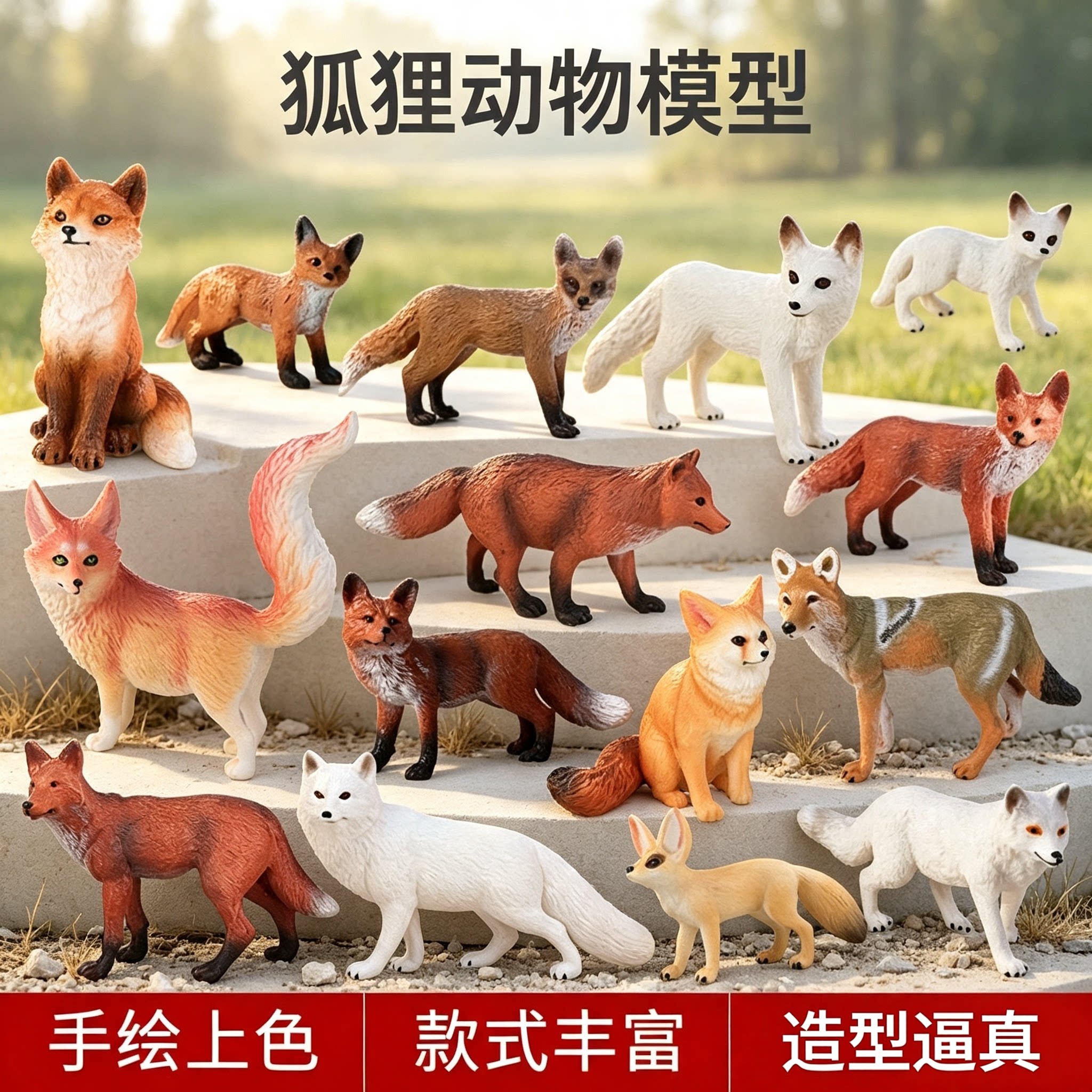儿童仿真动物玩具模型狐狸赤狐红狐灵狐火狐草狐认知礼品男孩摆件