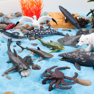 跨境仿真实心认知迷你海洋动物模型姥鲨螃蟹北极熊犁头鳐企鹅玩具