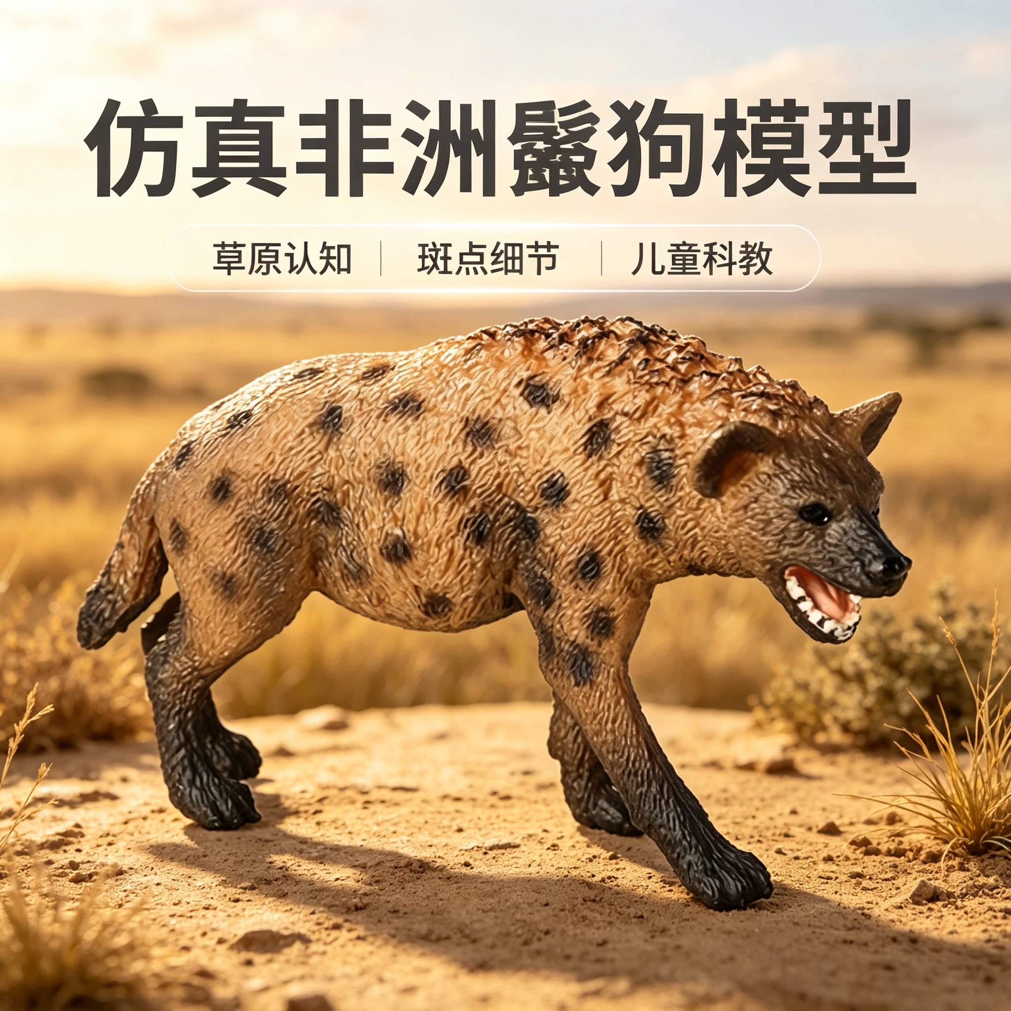 儿童实心动物玩具模型动物园玩具仿真鬣狗斑鬣狗非洲土狼盆栽摆件