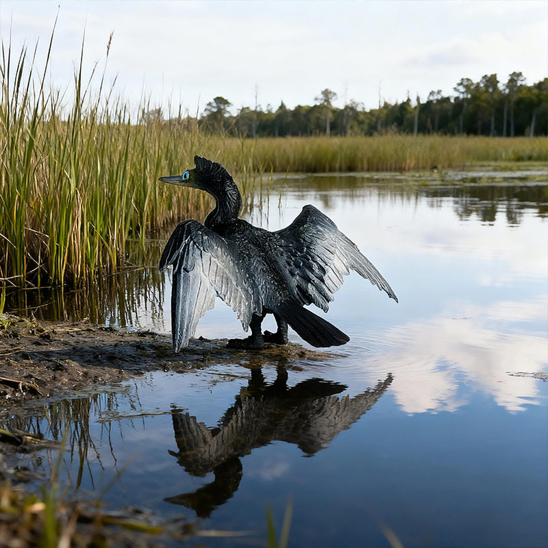 仿真动物模型鸬鹚鱼鹰水老鸦食鱼游禽鸟类儿童实心塑胶玩具摆件