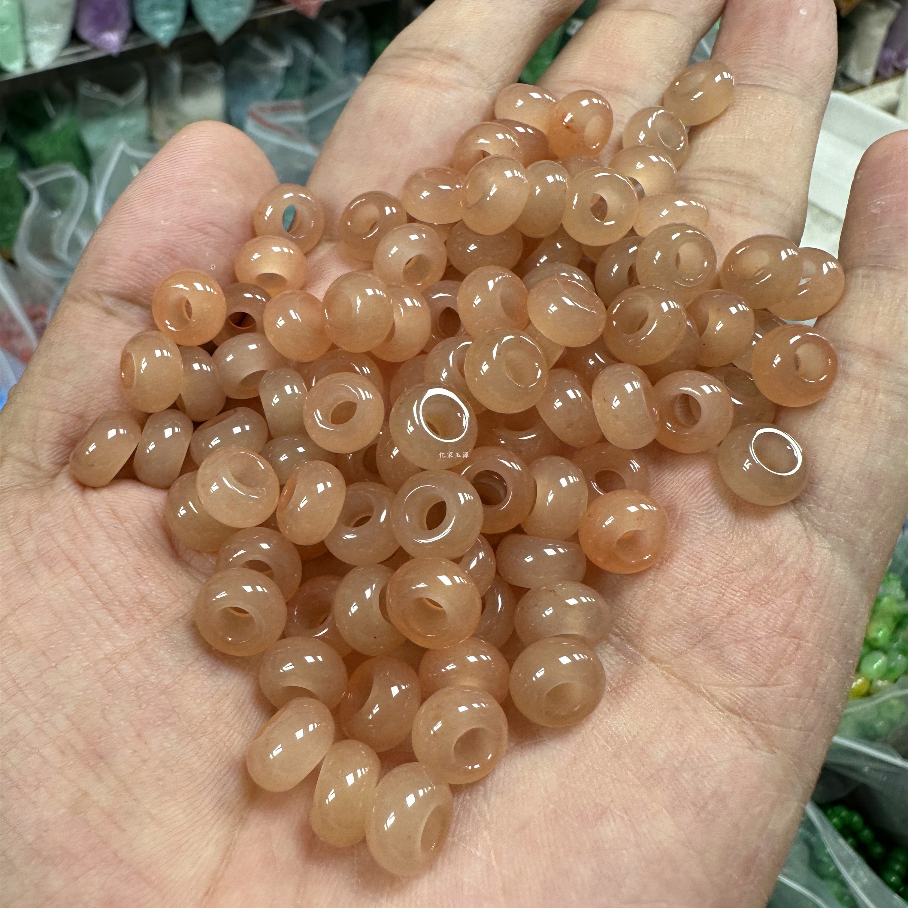 玛瑙玉髓藕粉色石英岩玉算盘珠玉环跑环手链串珠diy手作材料配件