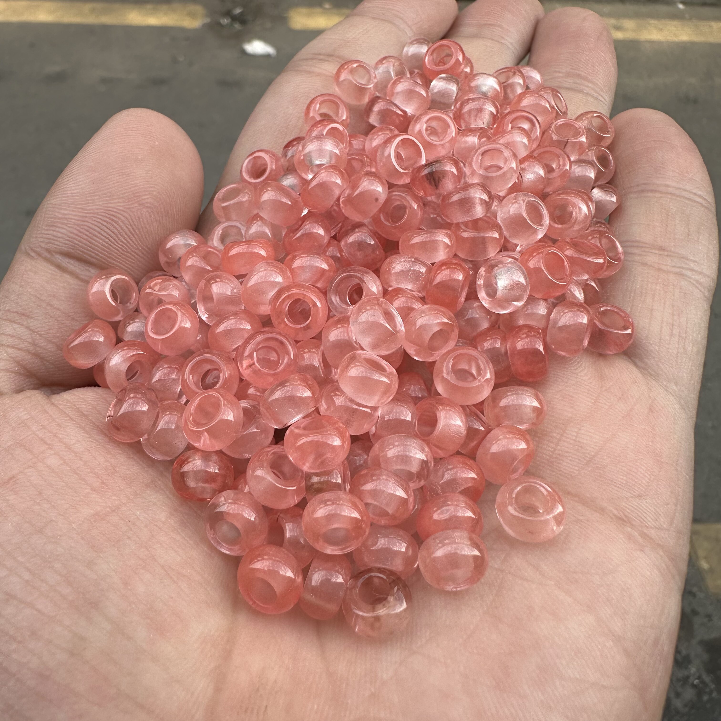草莓晶玉髓大孔算盘珠散珠子粉西瓜晶隔片串珠DIY手链饰品材料图片