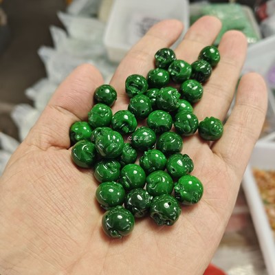 手刻满绿干青翡翠佛头散珠玉珠子DIY饰品配件玉石散珠串珠材料