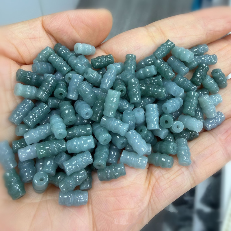 天然翡翠A货蓝水竹节10*5mm散珠批发 diy饰品手链项链配件节节高