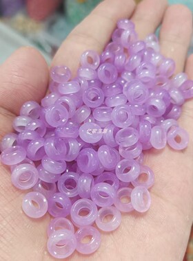 紫色大孔玉环算盘珠玉石散珠石英岩玉隔片隔珠饰品配件手工玉珠子