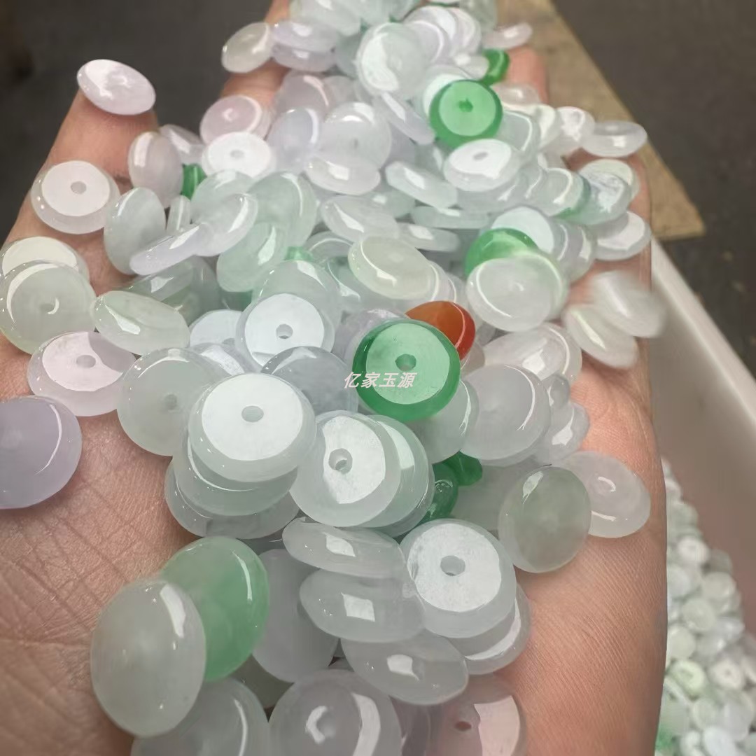 翡翠冰种巴山翠平安扣diy手工编织隔片散珠隔片手链项链配件批发