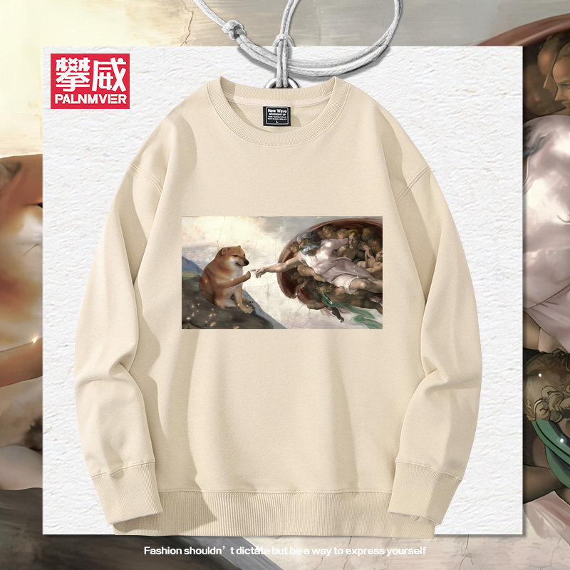 cheems柴犬表情梗图世界名画印花卫衣男女学生秋冬趣味百搭衣服潮