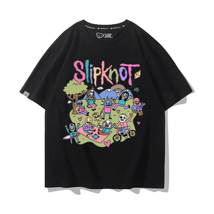 slipknot活结乐队短袖男女情侣款海报卡通创意印花oversizeT恤潮
